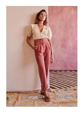 Sezane High-Waist Paperbag Sidney Trousers in Dusty Rose